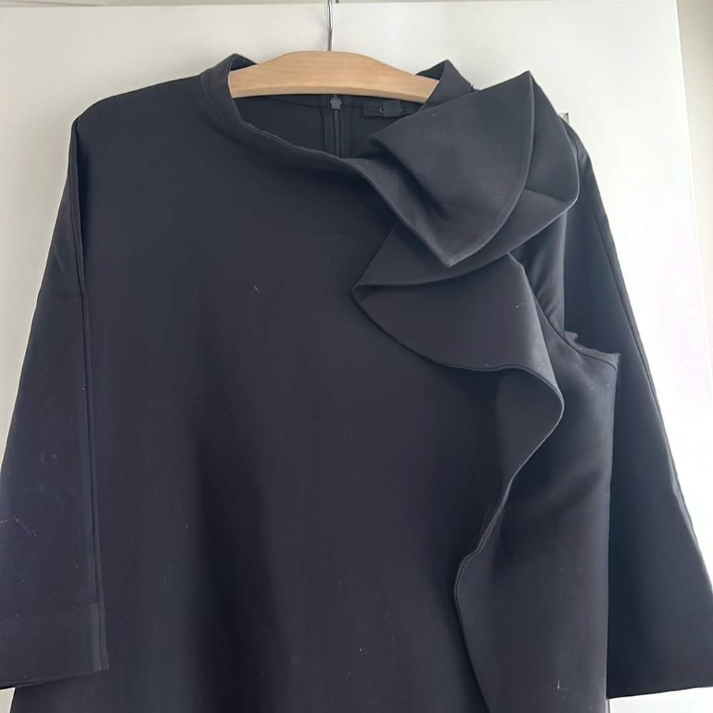 COS Black Ruffle Cotton Long Sleeve Work Mini Dress 6
